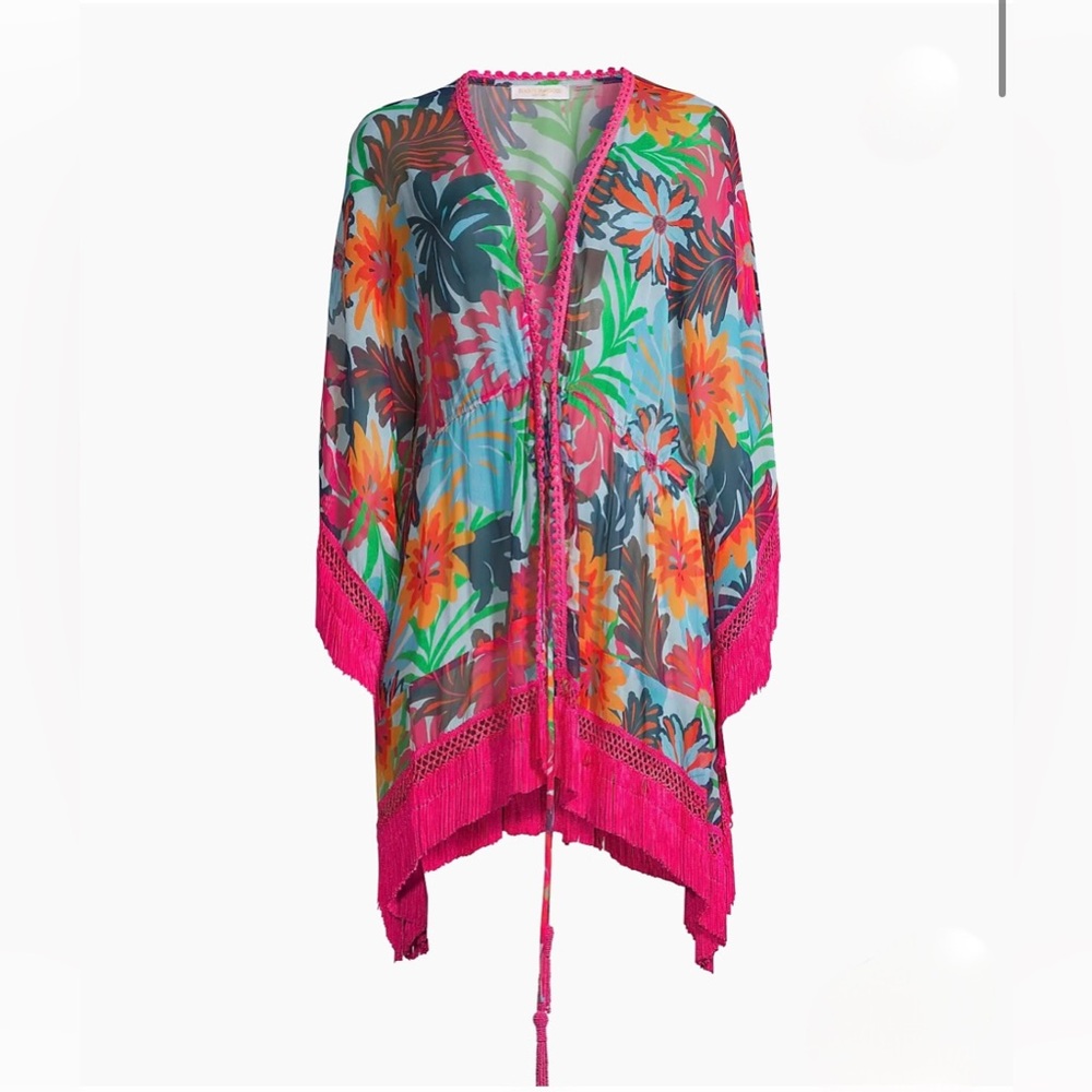 Ramy Brook Vibrant Floral Kimono Cover-Up Mini Dress.